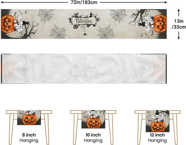 Halloween Table Runner 183 cm Long Halloween Decorations Indoor Halloween Pumpkin Table Runner for Home Party Decor