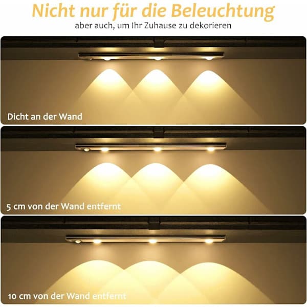 Motion Sensor Wardrobe Light - 40cm Dimmable USB Wireless LED 3000K-6000K for Wardrobe, Study & Kitchen