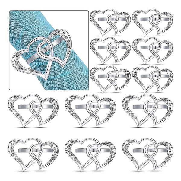 12 st Valentine's Day Servett Ring Spänne Dubbel Hjärta Servett Ring Hjärta Rhinestone Servett Ring Kompatibel Med