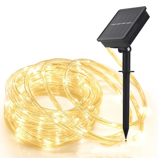Udendørs Solcellelys Rør, 10M 100 LED Rør Solcellelysstreng, 8 Tilstande Kobbertråd PVC Reb Vandafvisende til Haver, Juletræ