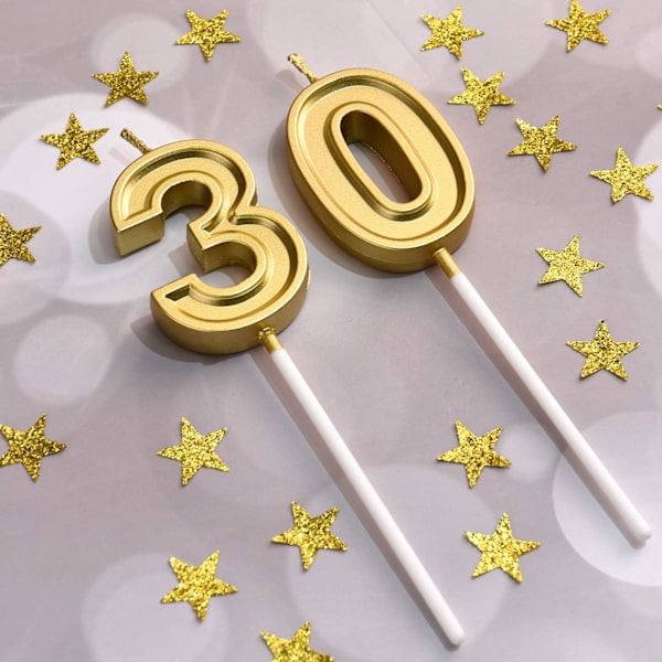 30. syntymäpäiväkynttilät kakkuun Numerokynttilät Kakkukyntilät Hyvää syntymäpäivää Vuosipäivä Hääjuhlat Juhlatarvikkeet (Kulta)