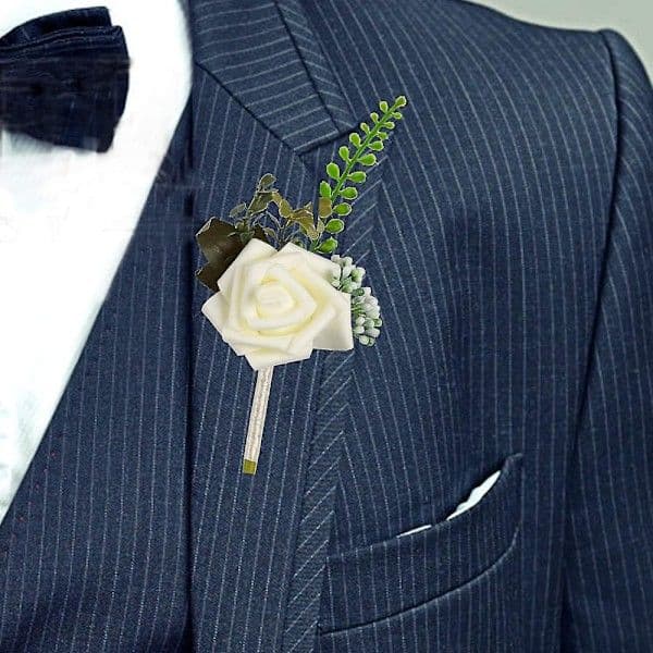 Blomsterskum Corsage Bryllupsblomster til bryllup (hvit, 6-pakning)
