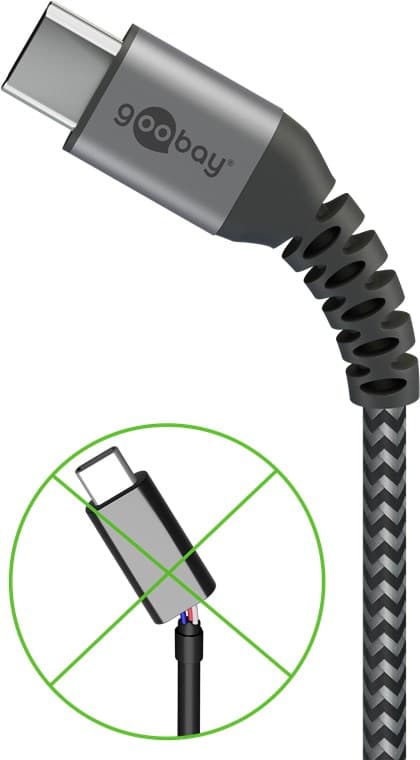 USB-C™ to USB-C™ Textile Cable with Metal Connectors 0.5 m Svart, Grå
