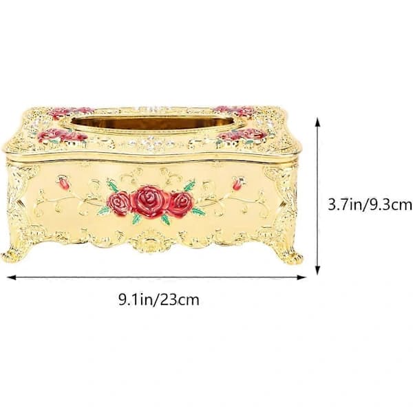 Decorative Tissue Box with Antique Decorations for Bedroom, Office, Kitchen, Dressing Table, Red Gold
