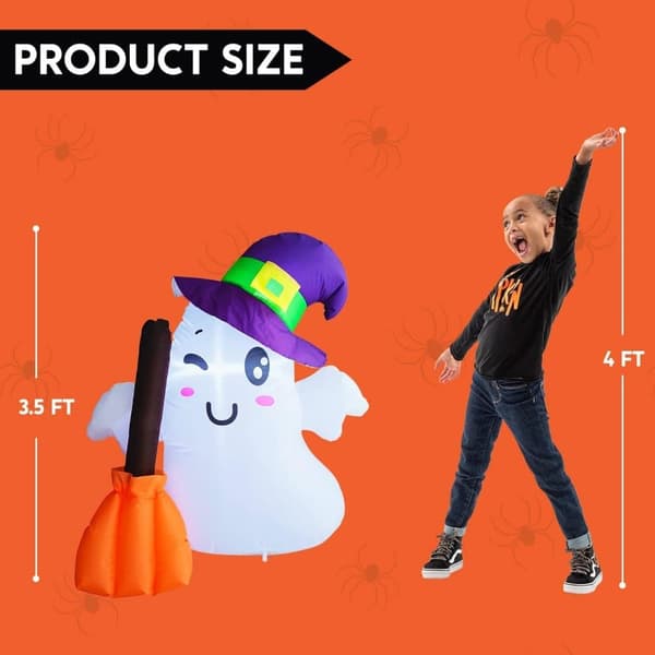 Halloween Dekoration 3,5 FT Oppustelig Heks Spøgelse med LED-lys til Havepynt