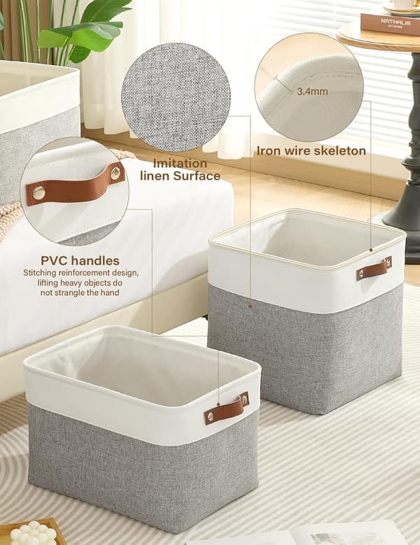 2 Pcs Foldable Storage Baskets for Shelves Wardrobe Fabric Cube 33CM Organizer Bins with Handles Waterproof Canvas Box