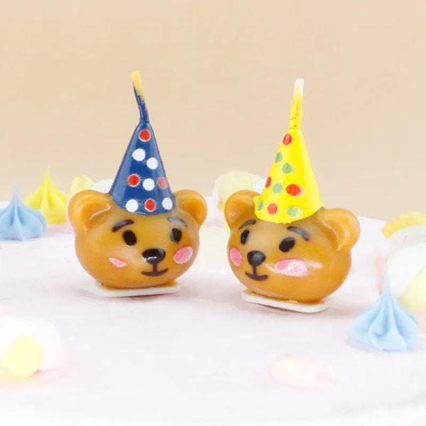 Sæt med 8 små bjørnelys, dekoration, børnefødselsdag, piger Sød lille bjørnehat