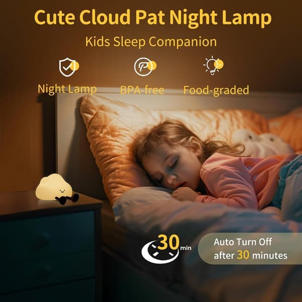 Cloud Night Light, Cute LED Silicone Squeeze Lamp, USB Rechargeable and 3-Level Dimmable, Portable Night Light with Timer