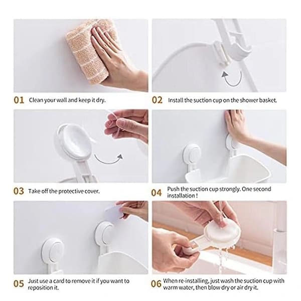 Shower Suction Cup Shelf Basket, One-Second Installation, Removable Powerful Organizer for Bathroom