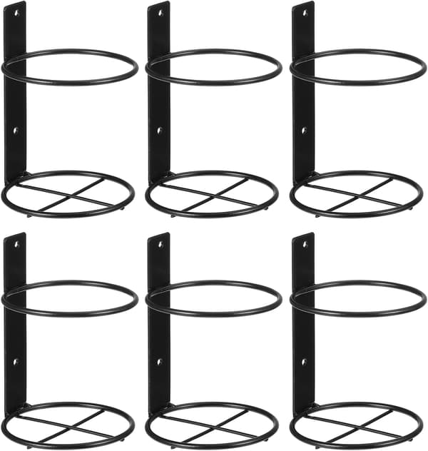 Set med 6 vintage järnväggshängda hyllor, vinflaskhållare, vinställ