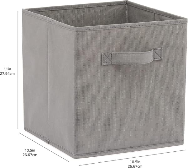 Foldable Fabric Storage Cube/Organizer with Handles, 6-Pack, Solid Gray, 10.5 x 10.5 x 11 inches