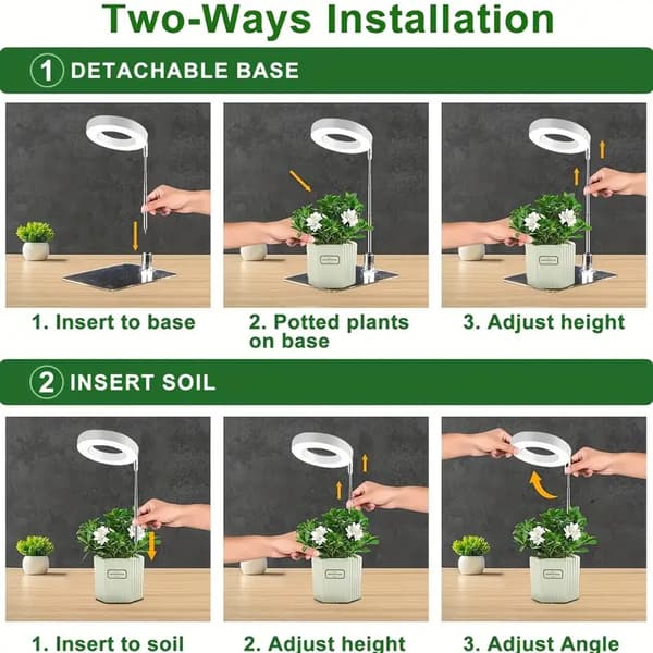Plant lamp | Height-adjustable LED lamp with automatic timer (2/4/8 hours), 4 brightness levels & light modes for indoor plants