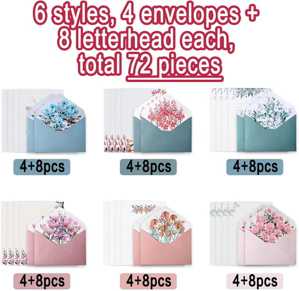 Letter Paper, 72-piece Envelope Paper Set, Letterhead with Envelopes, Writing Paper for Invitations,