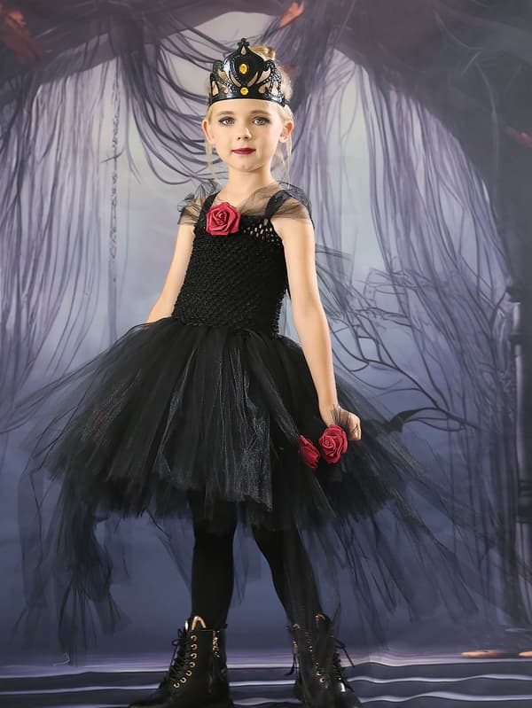 Halloween Heks Vampyr Kostumer Piger Dronning Karneval Party Sort Black S