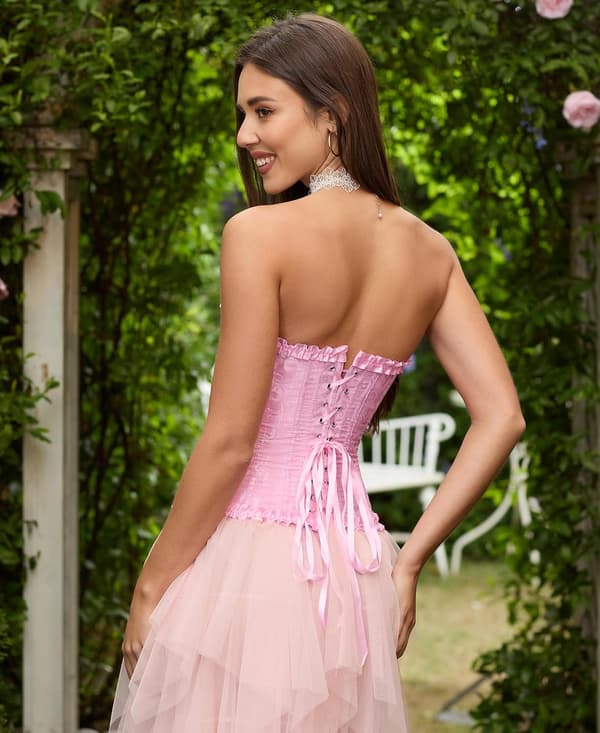 wxsp Korsetttoppar för kvinnor, Bustier Shapewear Underkläder, Spets Midja Push Up Bodysuit Rosa X-Large