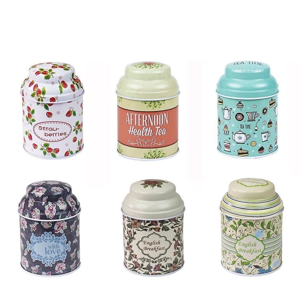 6 kpl Sylinterimäisiä Tyhjiä Tölkkejä Elegantti Pelti Säilytysastioita Teelle Makeisille Juhlaherkuille Lahjoille (satunnainen tyyli) 6 kpl 6pcs