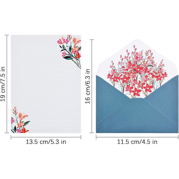 Brevpapir med konvolutter - Unik blomsterdesign Brevpapirsett for invitasjonsgaver (24 sett)