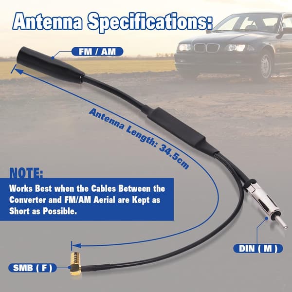 Bilantennsplitter SMB-adapter DIN-stik Bilantenne DAB Bilradio DAB Plus