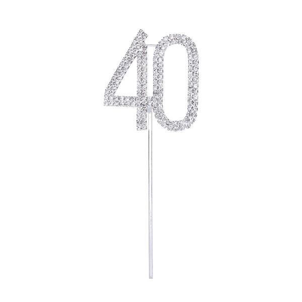 40-årsdag Dekorationer Rhinestone Diamant Tårta Dekoration Tårta Cupcake Toppers För 40-årsdagsfest Och Rudy Bröllopsdag (40) Silver Silver 40