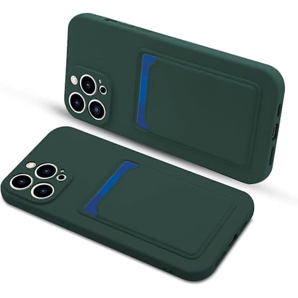 Silicone Case with Card Holder, Shockproof Wallet Case for iPhone 13 Pro Max 6.7 inch 2021 - Dark Green