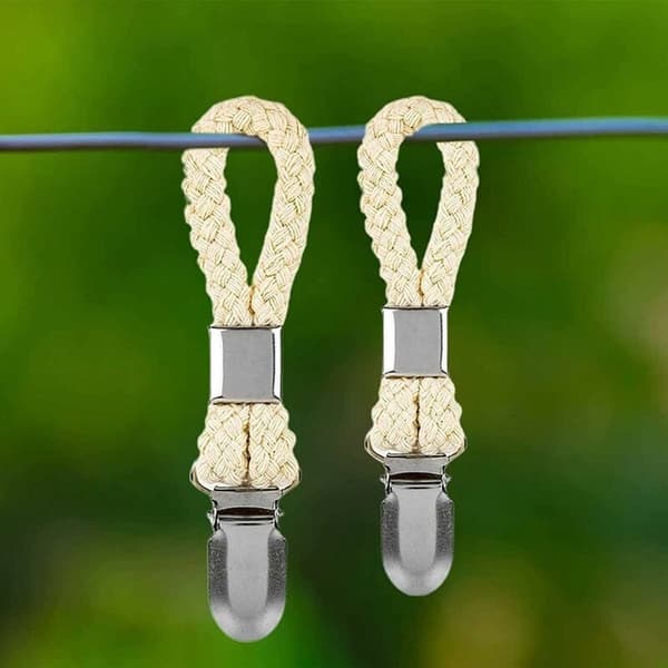 Handdukshållare/klämmor set om 10 - 2,3x11,5 cm - Beige/silver metall & bomullsrep - För diskhanddukar, badhanddukar