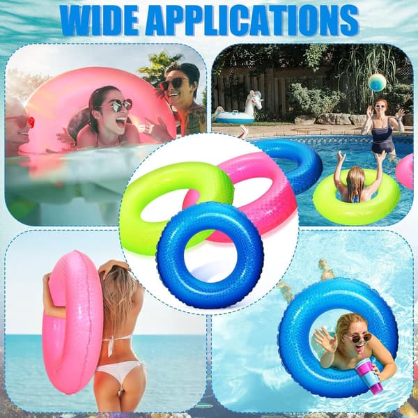 Uppblåsbar simring, fluorescerande simring, uppblåsbar, för vuxna, PVC-simring med luftventil, uppblåsbara ringar för pool, sim