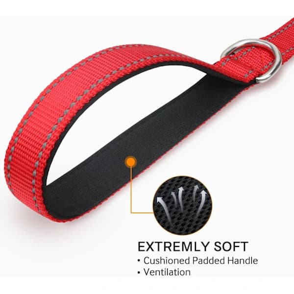 (Red) 1pc 180cm Long 1.5cm Wide Double-Sided Reflective Dog Leash with Padded Handle, Suitable Nylon Leash