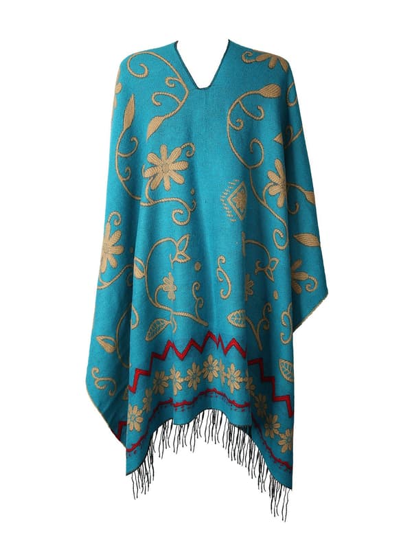 Poncho Cape Sjal med Blomstermønster for Kvinner