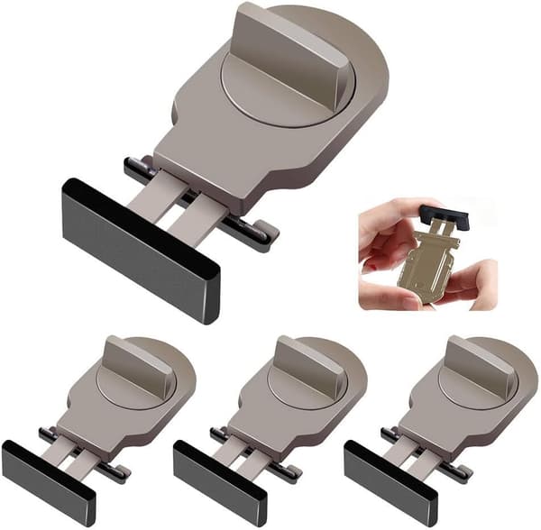 Parts Sliding Door Lock, Adjustable Stop Lock, Window Security Lock, Sliding Window Stop, (Brown)