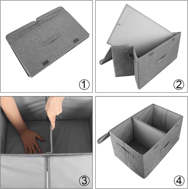 2-pack Large Storage Boxes with Lids and Handles, Foldable Linen Storage Baskets (Coffee)