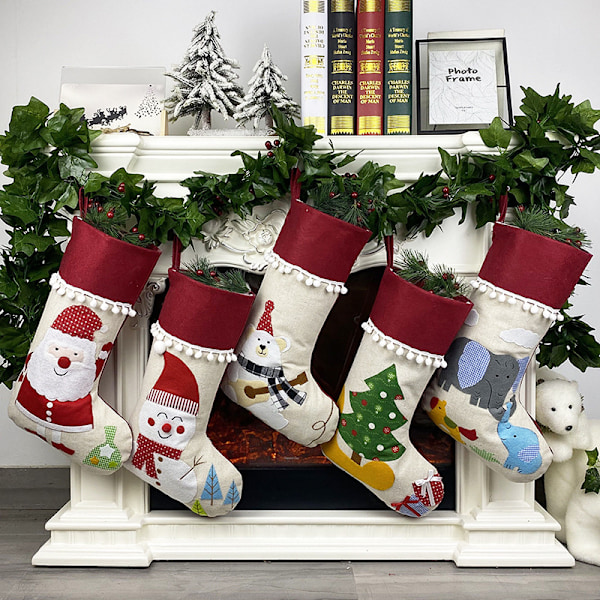Julstrumpor 5-pack, 18'' Julklappsstrumpor Strumpor för Trappor Spis Hängande Jul Heminredning