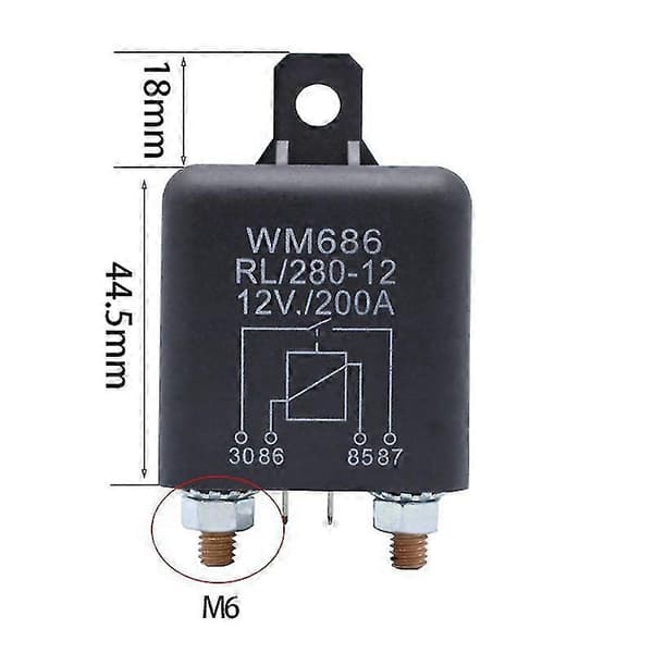 Batteri Isolator Relæ 12V 4-Pin WM686 Startrelæ Bil ON/OFF-kontakt Normalt Åbent Relæ RL/280 200A