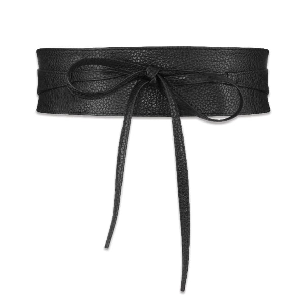 Kvinnor läder Cinch-bälte Vintage brett midjebälte Faux läder omlottbälte Självknytande bälte (svart)