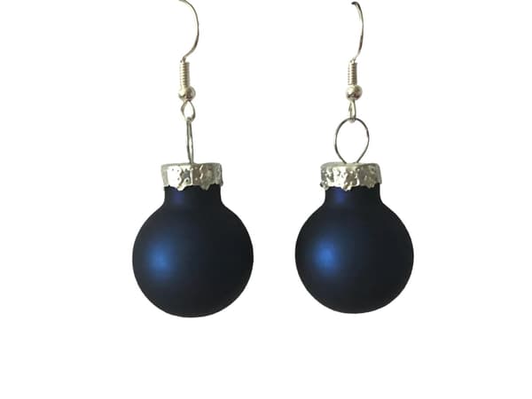 Sølv øredobber til jul / Christmas - Blå matte julekuler Blå blue