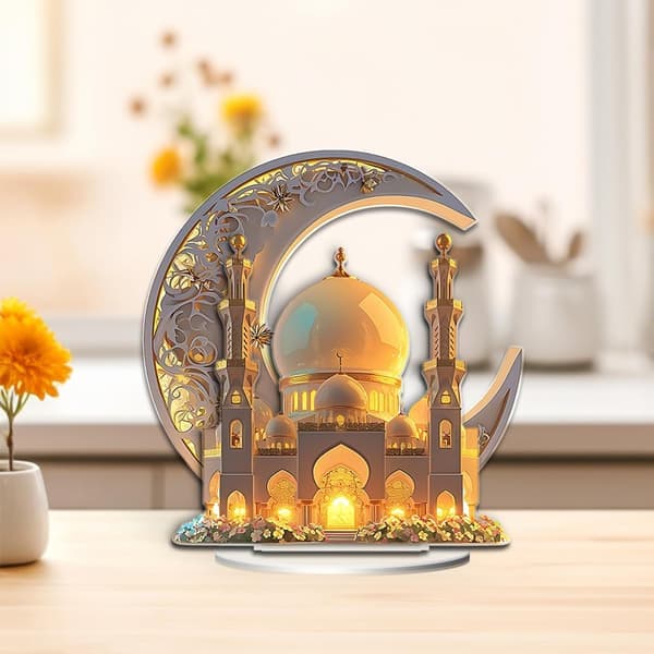 Ramadan Dekorationer 2D Akryl Halvmåne Palads Plakette Skrivebordsindretning Gave til Børn [Ho]