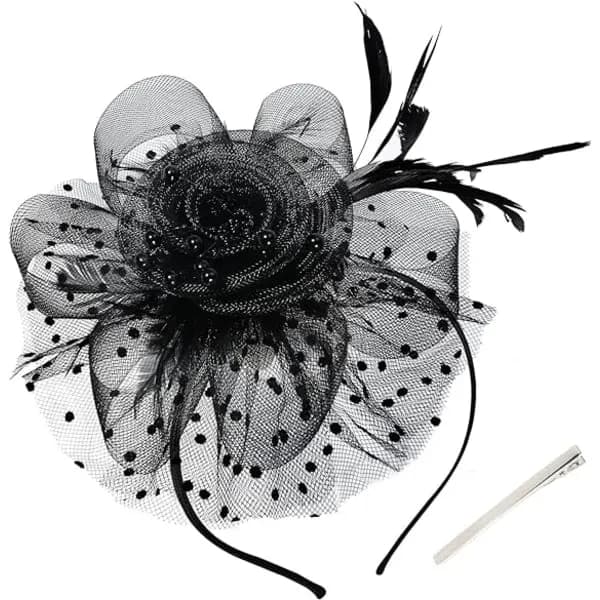 Fascinerende hatt for kvinner, tehatt for kvinner, for kirkebryllup, cocktail, svart