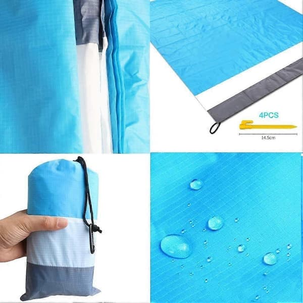 Overdimensjonert Strandteppe Piknikteppe Vanntett Vaskbart Strandmatte med 4 Pinner Strandteppe for Strandpark Camping Vandring