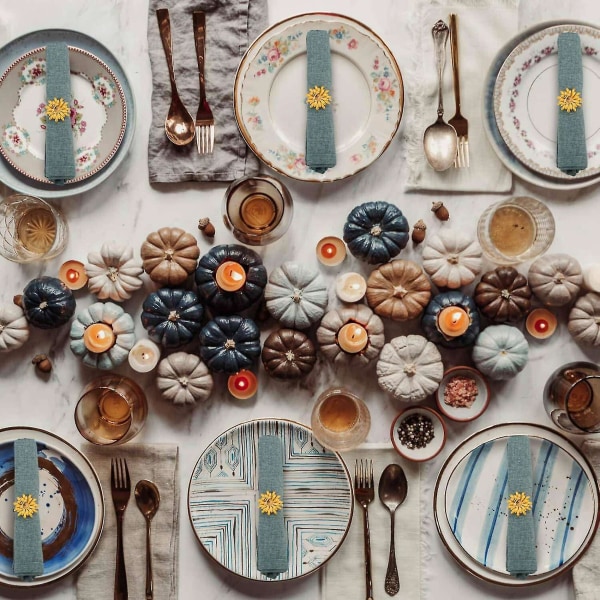 12 kpl Daisy Flower set, mehiläiskukkien lautasliinapidikkeet Serviette-soljet, yhteensopiva Holiday Weddinin kanssa