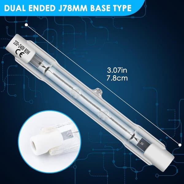R7S 78mm 80W Halogen Bulb, 6-pack, Warm White, Dimmable, Intense Lighting for Spotlights and Lamps