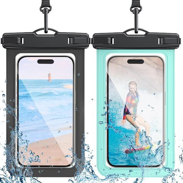 2-pack Waterproof Phone Case with Adjustable Lanyard for iPhone 17 16 15 14 13 Black/Green