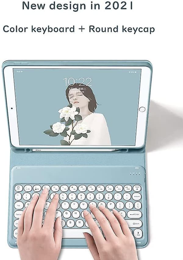 Ipad Keyboard Case With Mouse Retro Round Keys Detachable Pink