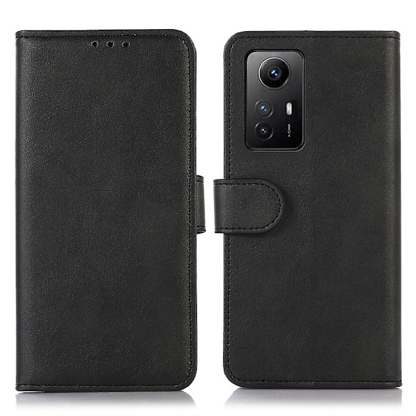 För Xiaomi Redmi Note 12S 4G PU Läder Plånboksfodral Kohud Textur Magnetiskt Skal Black