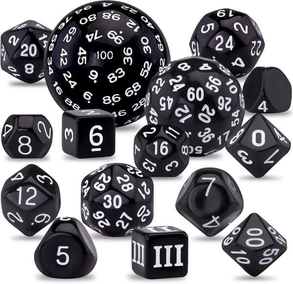 15-sidet terningesæt, sort og hvid, Polyhedral Dice Set f(FQ)