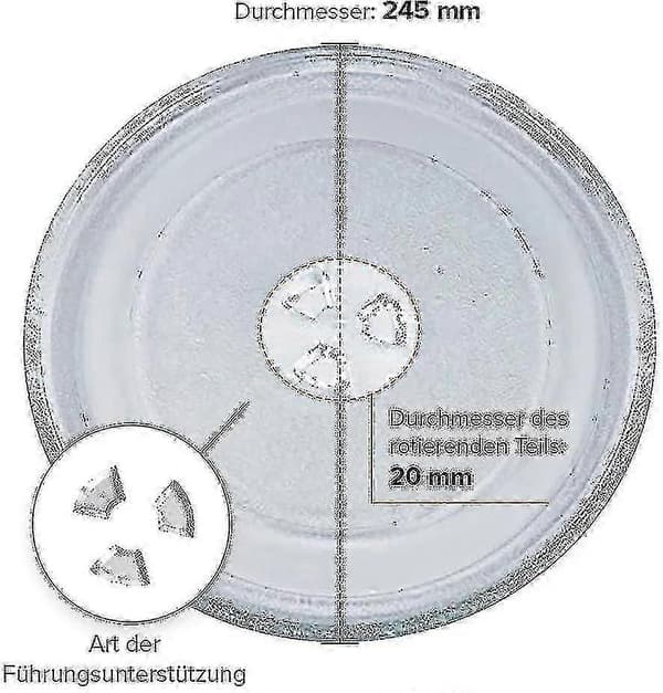 Universal Glass Microwave Turntable Plate with 3 Fixings, 245mm