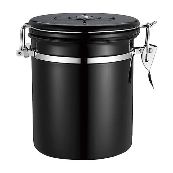 Oppbevaringsbeholder for kaffebønner i rustfritt stål, tetningsbeholder med lås, teboks, husholdningsteoppbevaringsbokser (gull 1500 ml)Svart 15,6 * 11,8 cm Black 15.6*11.8cm