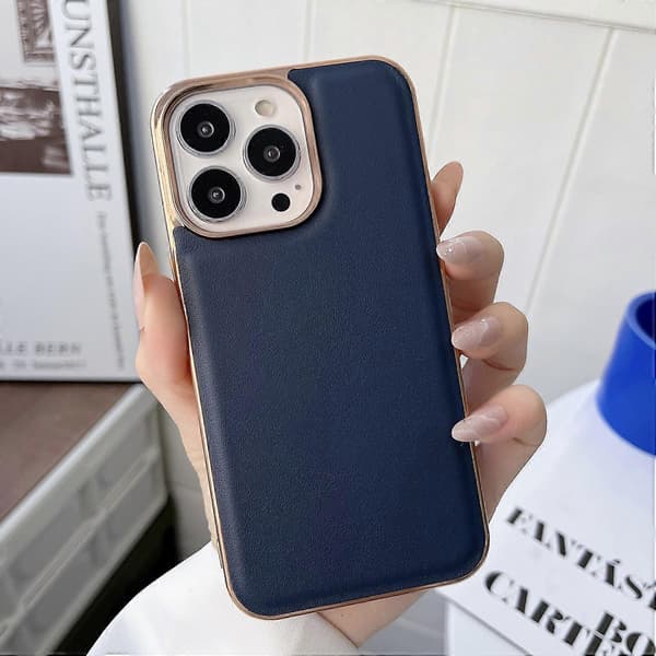Til iPhone 14 Plus Ægte Læder Xiaoya Serien Nano Elektrobelagt Telefoncover