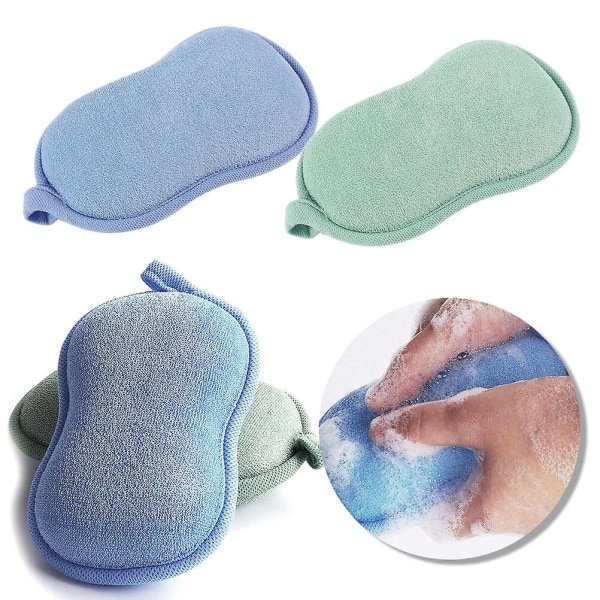 2pcs Kids Double-sided Bath Sponge Pads Bath Exfoliating Scrubber Body Cleaning Tool For Shower And