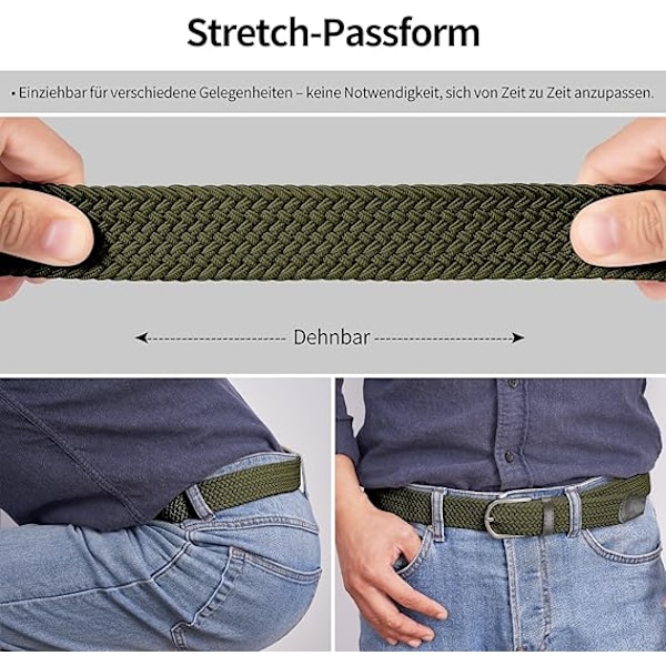 Herrbälte, Elastiskt flätat bälte Unisex Herr Dam Flätat Elastiskt Stretch Vävt Bälte 33mm(1.25\"), Längd 42\"(107cm) Passar Midja 33\"-36\", Flera Färger Dark Green