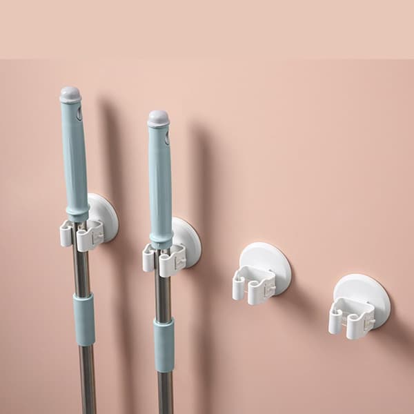 White 3-piece ABS Wall-Mounted Broom Clips - No Drilling Required - Non-Slip Function - for Kitchen and Balcony