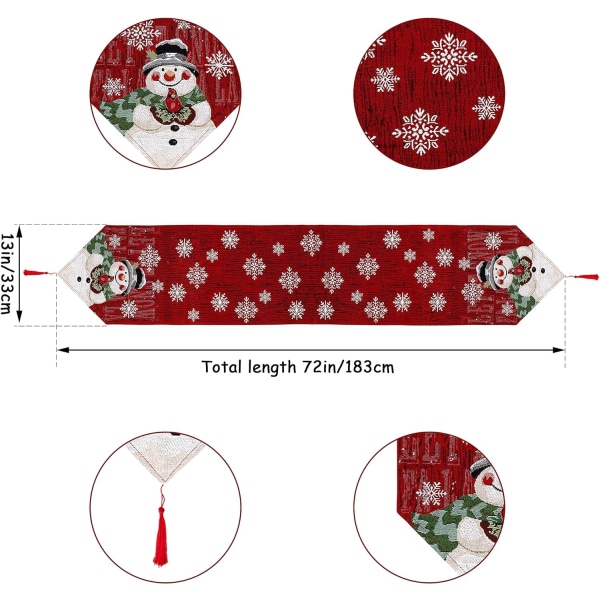 Julebordløper Snowman Snowflake bordløper til juleferie Kjøkken Spisebordsdekorasjon, 1372 tommer